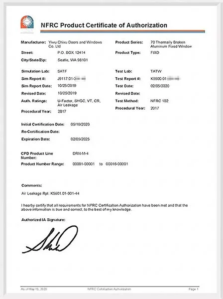 NFRC Certification (North America)